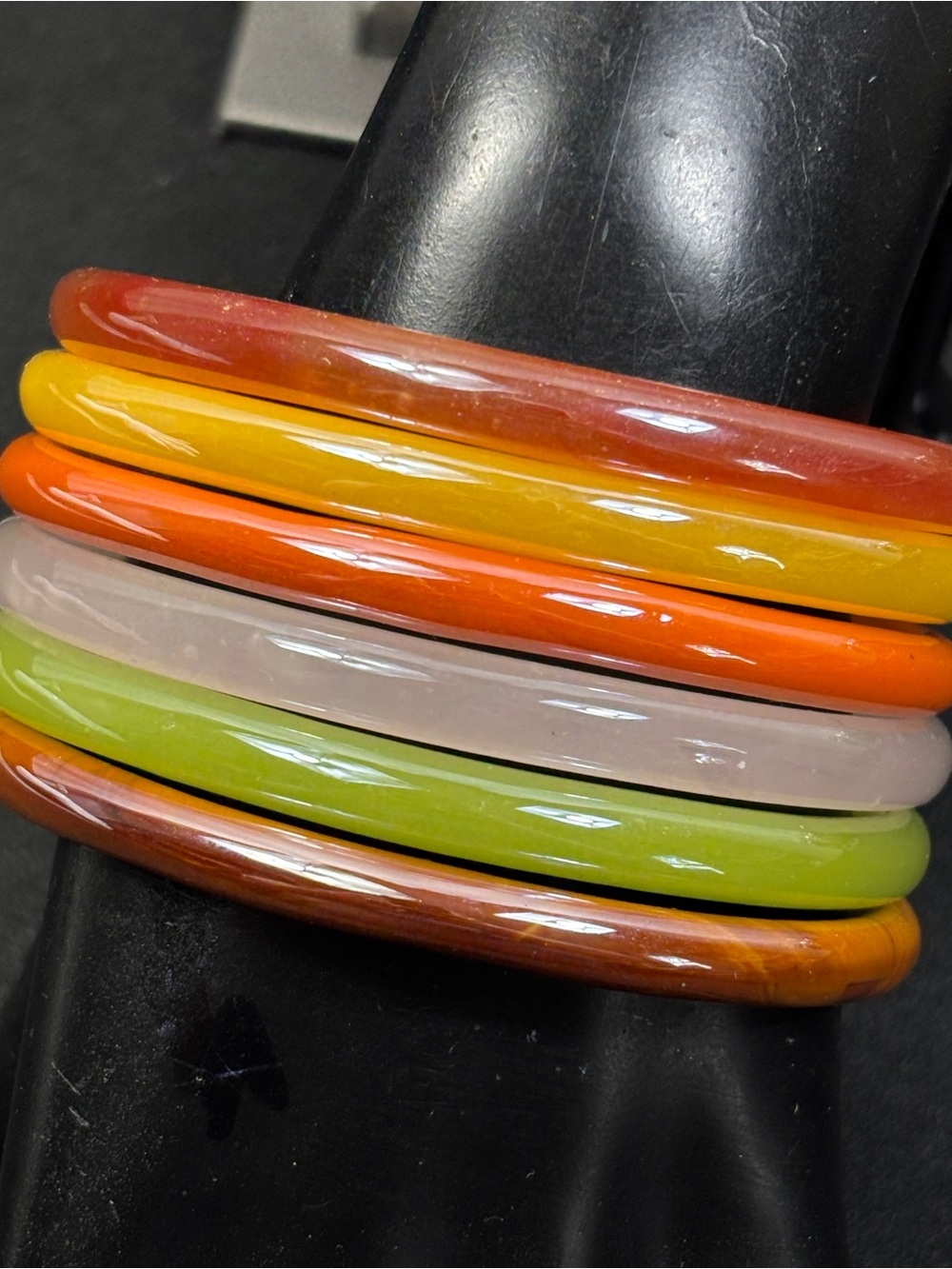 Glass Bracelet Bangles Size 8 & 8.25 Orange Green Yellow Brown Pinkish